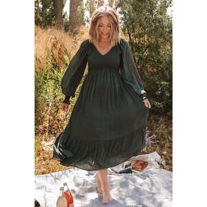Baltic Born Lainey Smocked Dotted Midi Dress | Deep Olive Size SS